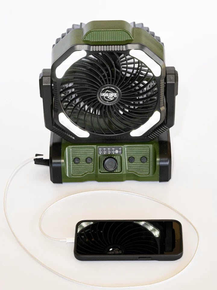 Lucas Creek 3-In-1 Camping Fan, Light & Power Bank